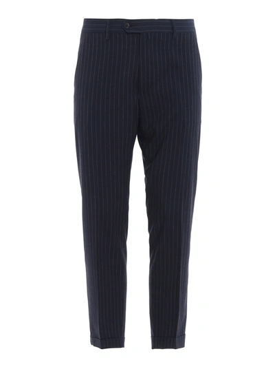 Shop Paolo Fiorillo Frank Striped Cool Wool Trousers In Dark Blue