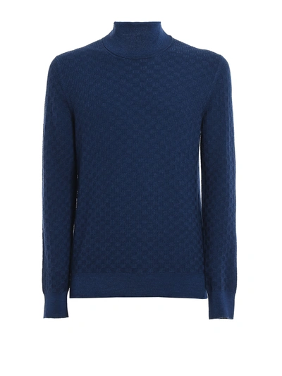 Shop Paolo Fiorillo Blue Textured Wool Turtleneck