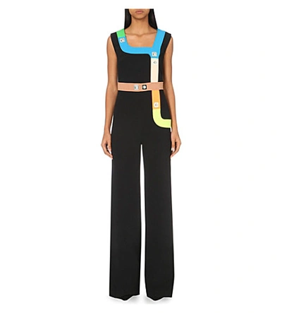 Peter Pilotto Woman Track Embellished Stretch-cady Jumpsuit Black In Neon Black