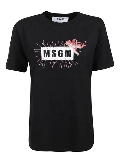 Shop Msgm Cupid Logo Printed T-shirt In Black