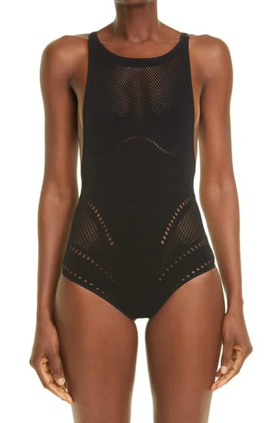 Shop Stella Mccartney Stellawear Perforated One-piece Swimsuit In Black 001