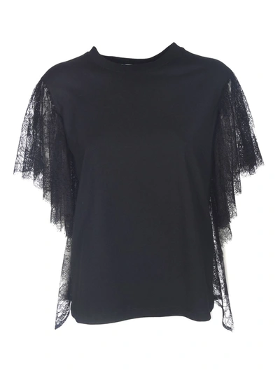 Shop Msgm Lace Sleeves T-shirt In Black