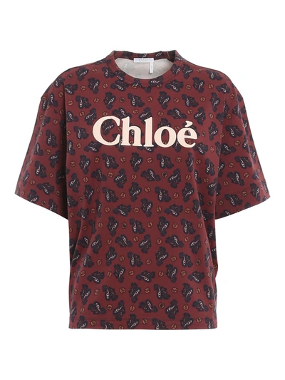 Shop Chloé Paisley Patterned Cotton T-shirt In Burgundy