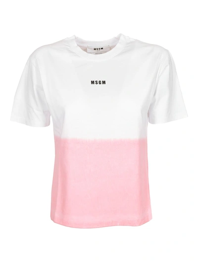 Shop Msgm Faded White And Pink T-shirt