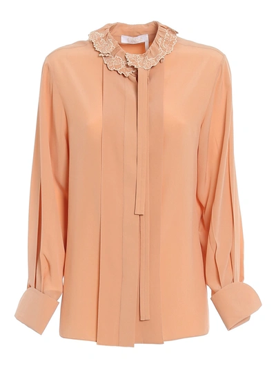 Shop Chloé Embroidered Collar Silk Shirt In Light Pink