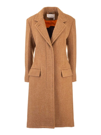 Shop Chloé Herringbone Pattern Coat In Brown