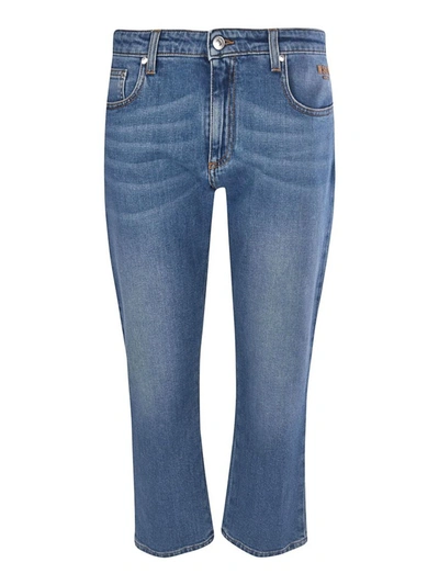 Shop Msgm Faded Denim Cropped Jeans In Light Wash