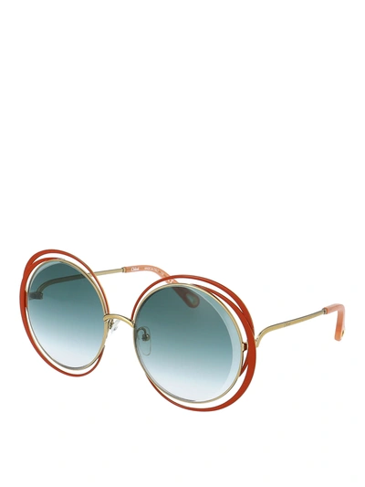Shop Chloé Carlina Gradient Lenses Round Sunglasses In Dark Red