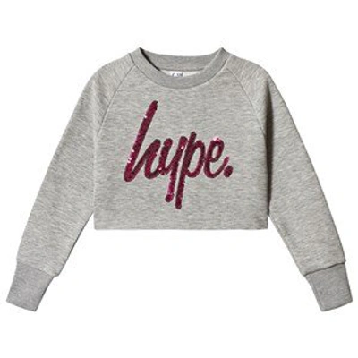 Shop Hype Grey Crop Crew Sweatshirt With Pink Glitter Logo