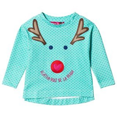 Shop Agatha Ruiz De La Prada Green Christmas Reindeer Face Jumper