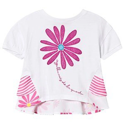 Shop Agatha Ruiz De La Prada White T-shirt With Pink Flowr And Stripe Frill Back