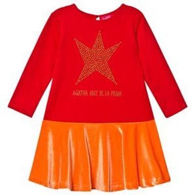 Shop Agatha Ruiz De La Prada Red Studded Star Velvet Peplum Dress