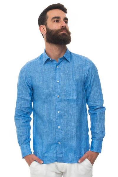 Shop Vincenzo De Lauziers Long-sleeved Linen Shirt In Azure