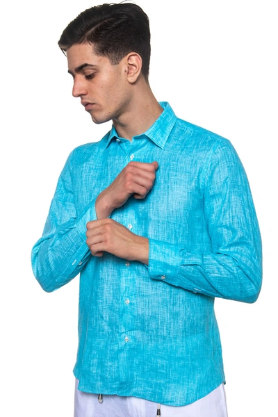Shop Vincenzo De Lauziers Long-sleeved Linen Shirt In Turquoise