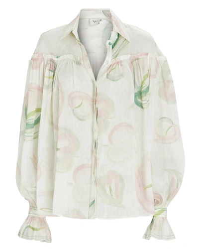 Shop Aje Imprint Floral Button-down Blouse In Ivory/green/pink