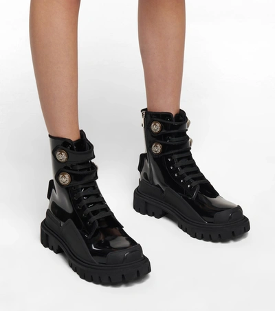 Shop Dolce & Gabbana Patent Leather Combat Boots In Black