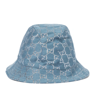 Shop Gucci Gg Lamé Bucket Hat In Blue