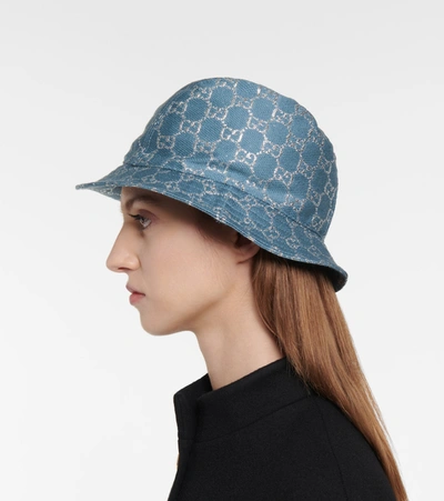 Shop Gucci Gg Lamé Bucket Hat In Blue