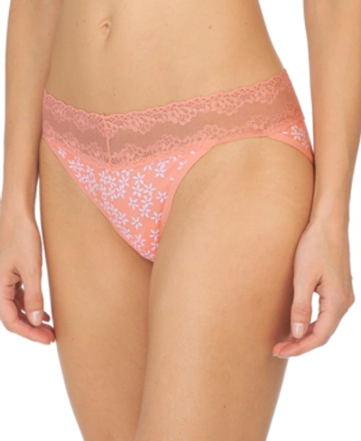 Shop Natori Bliss Perfection Lace-waist Bikini Underwear 756092 In Light Coral Floral Print