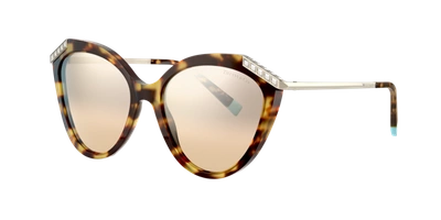 Shop Tiffany & Co . Woman Sunglasses Tf4173b In Brown Gradient Silver Mirror