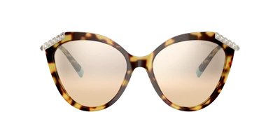 Shop Tiffany & Co . Woman Sunglasses Tf4173b In Brown Gradient Silver Mirror