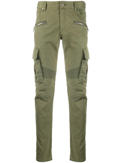 Shop Balmain Tapered Fit Cargo Trousers In Green