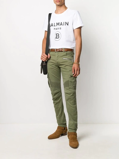 Shop Balmain Tapered Fit Cargo Trousers In Green