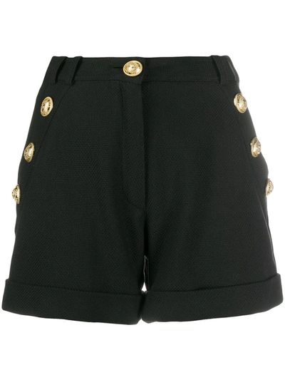 Shop Balmain High-waisted Logo-button Shorts In Black