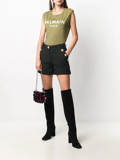 Shop Balmain High-waisted Logo-button Shorts In Black