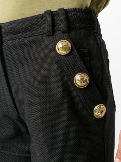 Shop Balmain High-waisted Logo-button Shorts In Black