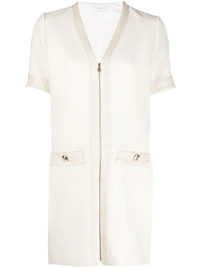 Shop Sandro Zip-through Tweed Mini Dress In Neutrals