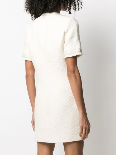 Shop Sandro Zip-through Tweed Mini Dress In Neutrals