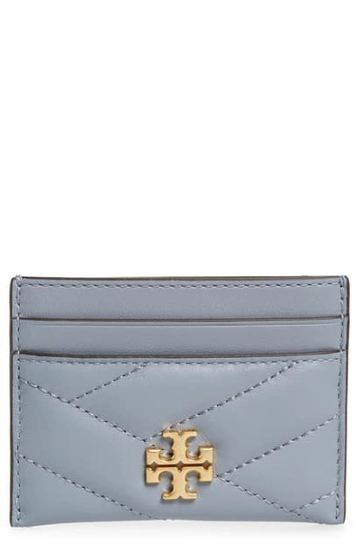 Shop Tory Burch Kira Chevron Leather Card Case In Cloud Blue/ Rolled Brass