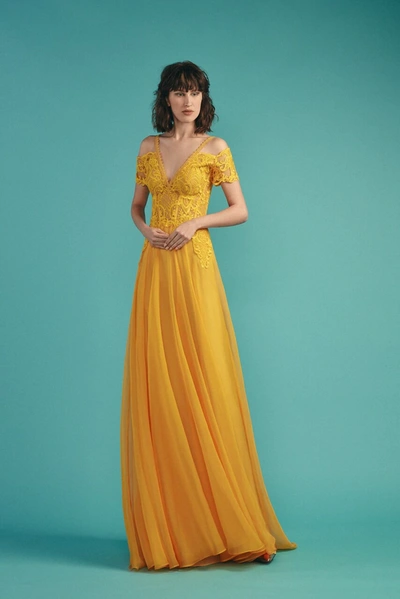 Shop Beside Couture By Gemy Short Sleeve Evening Gown
