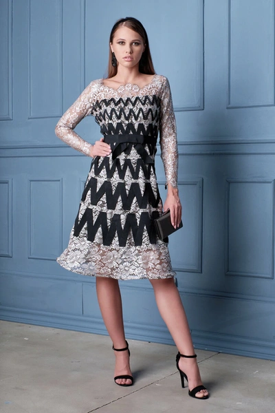 Shop Alda Ciceu Wide Neck Long Sleeve Lace Dress