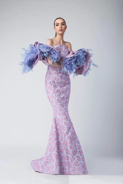 Shop Divina By Edward Arsouni Floral Strapless Trumpet Evening Gown