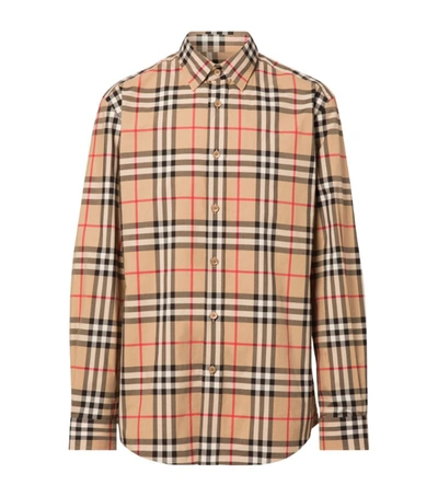 Shop Burberry Cotton Check Shirt In Brown