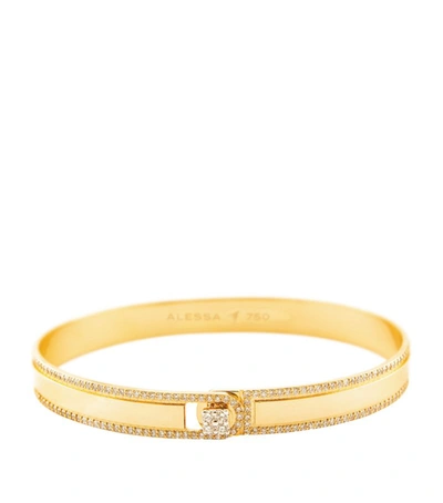 Shop Alessa Yellow Gold And Diamond Spectrum Border Solid Bangle