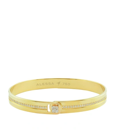 Shop Alessa Yellow Gold And Diamond Spectrum Equality Solid Bangle