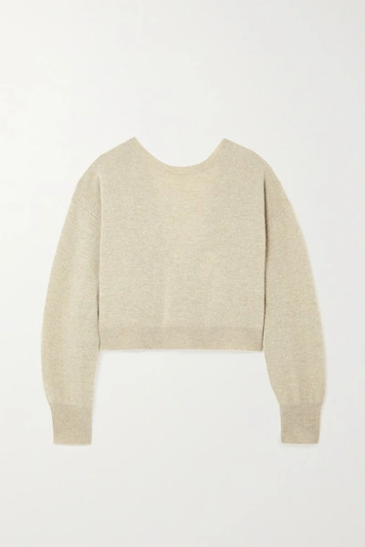 Shop Remain Birger Christensen Valcyrie Cropped Open-back Merino Wool Sweater In Light Green