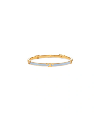 Shop Tory Burch Serif-t Enameled Stackable Bracelet In Tory Gold/summer Blue/new Ivory