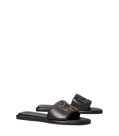 Shop Tory Burch Double T Sport Slide In Perfect Black/gold