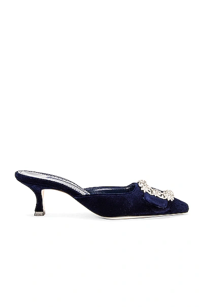 Shop Manolo Blahnik Maysale Jewel 50 Mule In Navy