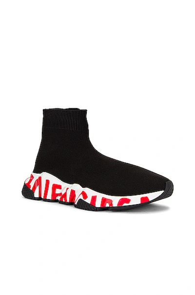 Shop Balenciaga Speed Lt Graffiti Sneakers In Black & Red