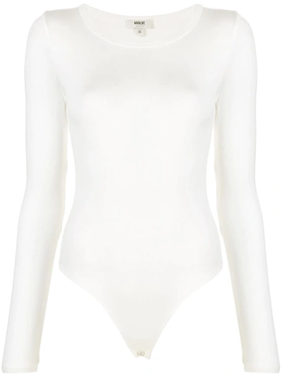 Shop Agolde Fine Knit Longsleeved Bodysuit In White