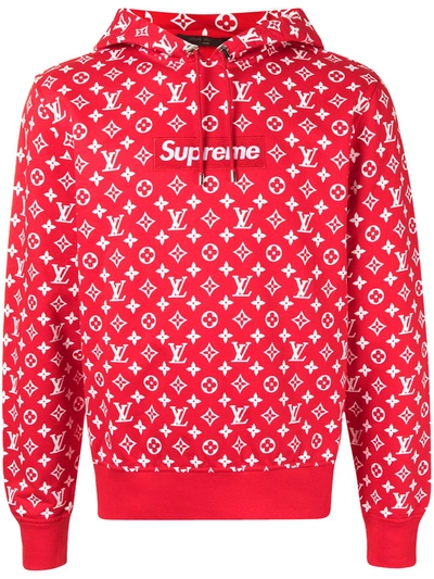 Pre-owned Louis Vuitton X Supreme  Monogram Box Logo Hoodie In Red