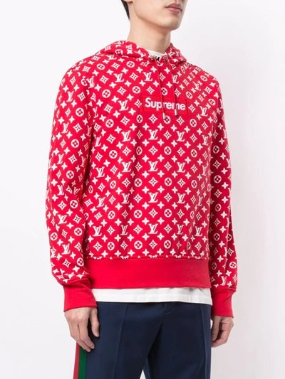 Louis Vuitton Supreme Box Logo Monogram Red White Hoodie