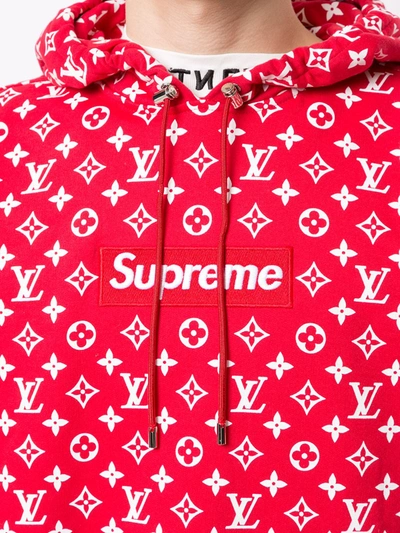 Pre-owned Louis Vuitton Supreme Lv Box Logo Hoodie Hooded Sweatshirt Sz Xl  Rare Authentic In Red