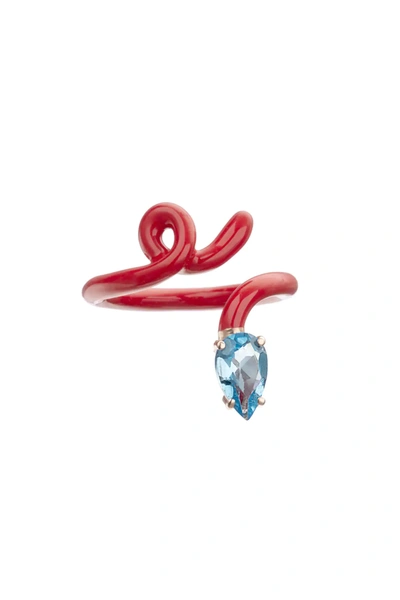 Bea Bongiasca Baby Vine Tendril Ring In Red,light Blue