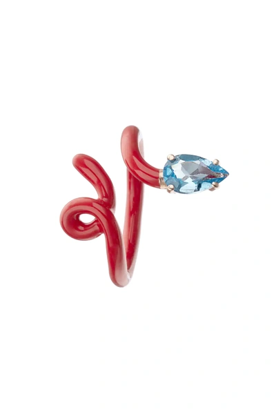 Bea Bongiasca Baby Vine Tendril Ring In Red,light Blue